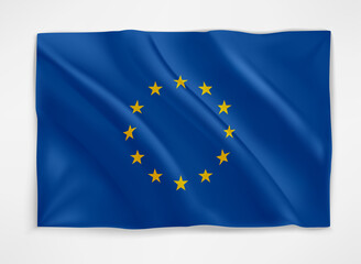 Blue European Union flag with golden stars. 3d vector object isolated on white