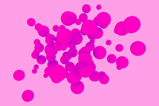 Pink pastel random balls background for ad, app and web template. Sweet candy - 3d render illustration. Trendy fuchsia texture