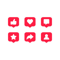 Social network media vector icons. Social media activities notification symbol. Like, comment, share icon. Vector illustration EPS 10