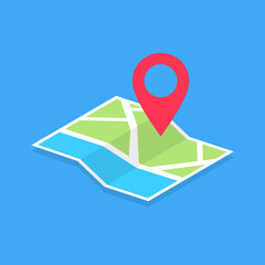 Map with pin on blue background. Electronic map gps location vector symbol. Vector illustration EPS 10