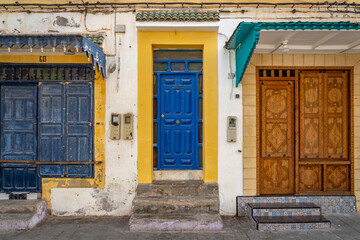 Traditional house door in Moroccan Medina, Essaouira, Morocco