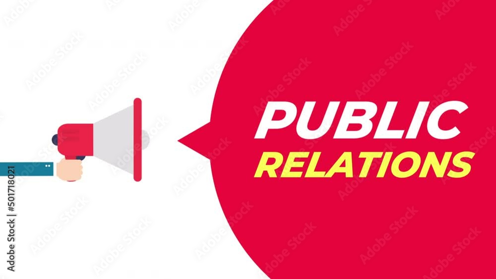Poster public relations - hand holding megaphone with text animation.4k motion animation.