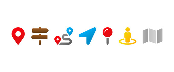 Location icons set. GPS maps and map pin symbols in gradient style isolated. Vector illustration EPS 10