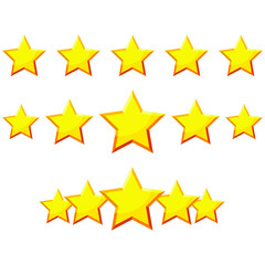 Glossy gold star rating award. feedback rank, appraisal and choice star shape isolated on white background vector illustration