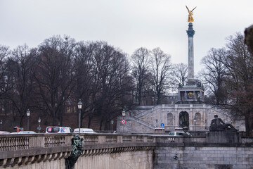 Germany, Munich- December 20,2021: The monument of Angel of Peace (Friendsengel) at the Maximilian Park in Munich.