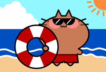 サングラスをかけた日焼けにゃんこのイラスト素材