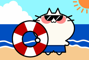 サングラスをかけた日焼けにゃんこのイラスト素材