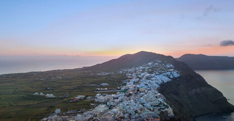 The skyline  in the sunrise with of landscape view at Santorini, Greece.