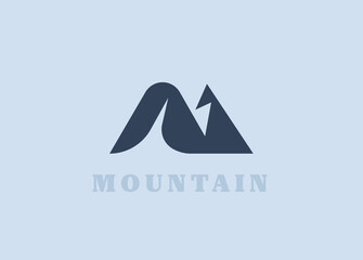 Ski resort logo. Minimalistic logo of the letter m and mountains. Vector illustration - obrazy, fototapety, plakaty