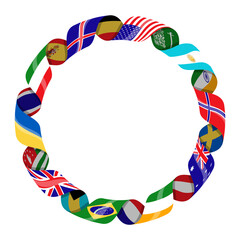 Round frame from twisted flags of countries Isolated on white. Vector illustration
