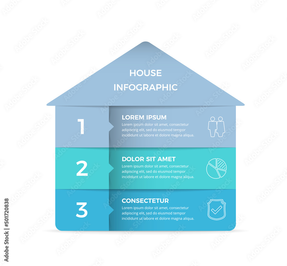 Fototapete infographic template with house divided on three elements with place for text and icons