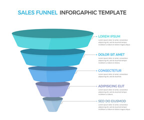 Funnel diagram with 5 elements, infographic template for web, business, presentations - obrazy, fototapety, plakaty