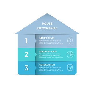 Infographic template with house divided on three elements with place for text and icons