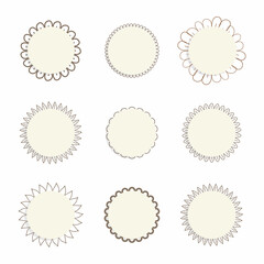 circle frame with doodle petals, vector illustration background set