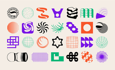 Set of abstract geometric symbols. Modern Bold Brutalistic Objects and Shapes. Black and white minimalistic silhouettes of figures. Contemporary design.Vector illustration