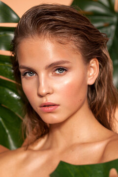 young fashion model with nude summer look