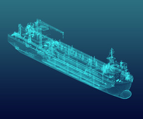Hopper dredger scheme is in neon blue tones. 3d-rendering © La Nataly