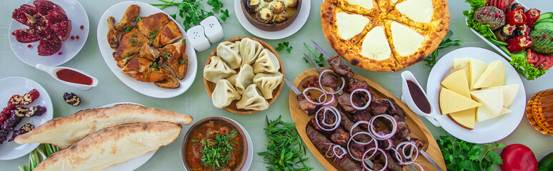 Georgian cuisine, food in a restaurant. Selective focus.