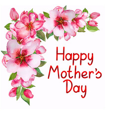 Naklejka premium Mother's day background with pink blossom and green leaves isolated on white