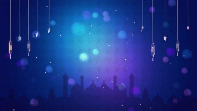 ramadan and eid mubarak background with lantern and mosque