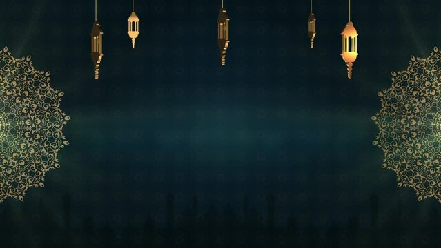 ramadan and eid mubarak background with lantern and mosque