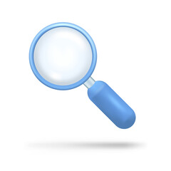 3D icon Magnifying glass to magnify and search the web. Find, zoom in to know and see. Magnifying lens and search. Isolated 3D vector illustration