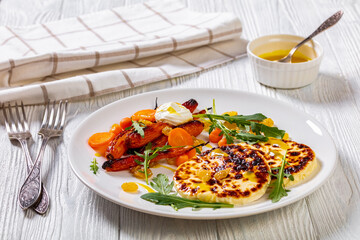baby carrot salad and grilled halloumi cheese