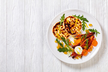 baby carrot salad and grilled halloumi cheese