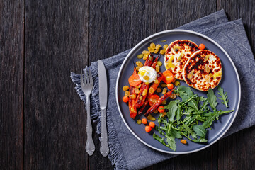 baby carrot salad and grilled halloumi cheese