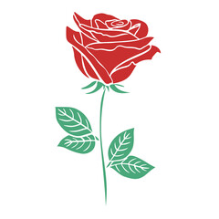 Red rose stencil drawing vector illustration. Beautiful single garden flower. Natural decoration. Blossoming flower petals simple icon
