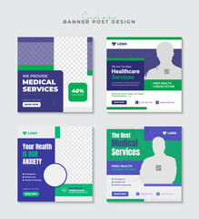 Medical healthcare social media post square flyer, posters, or web banner template designs.