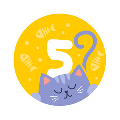 5 Months Baby Milestones Card with Cute Cat. Vector illustration
