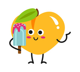 Cartoon apricot with ice-cream. Vector illustration
