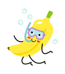 Cartoon snorkeling banana. Vector illustration