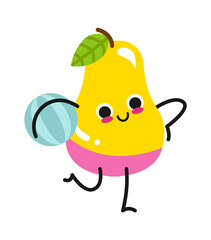 Cartoon pear with ball. Vector illustration