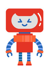 Childish droid retro robot character. Vector illustration