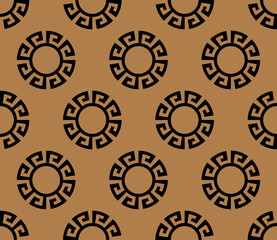 Circle greek seamless pattern with round meander borders.