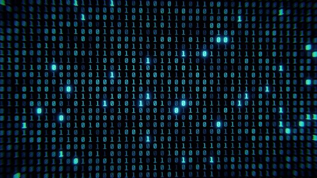 4k Screen close up digital computer numbers. Blue digital binary data on computer screen loopable. 3d render