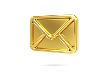 3d gold mail icon isolated on white background. Envelope sign. Email icon. Letter icon. 3D rendering - obrazy, fototapety, plakaty