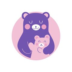 Obraz na płótnie Canvas Vector illustration of a bear hugging her cub on a pink background