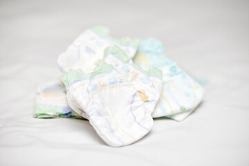 Set of disposable soft new baby diapers