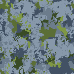 Urban camouflage of various shades of blue and green colors
