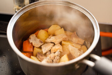 家事・料理素材　煮物を煮込むイメージ素材