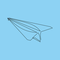 Continuous one-line drawing of a paper airplane. Airplane flight concept, symbol of creativity and freedom.