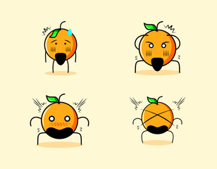 collection of cute orange cartoon character with shocked expressions. suitable for emoticon, logo, symbol and mascot