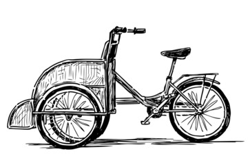 Fototapeta na wymiar Sketch of bicycle cart for tourists strolls