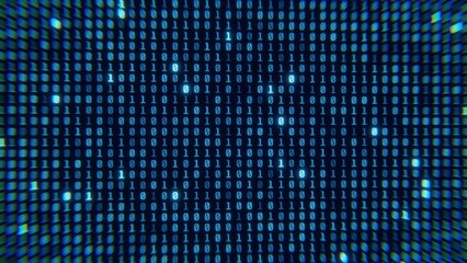 Screen close up digital computer numbers. Blue digital binary data on computer screen loopable. 3d render