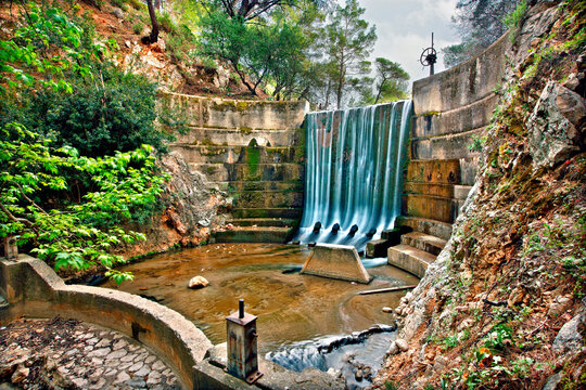 RHODES ISLAND, DODECANESE, GREECE. Epta Piges (literally "Seven Springs"), a really beautiful place in Rhodes island, where among others you can see a small dam. 