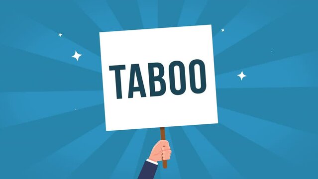 taboo - business Hand holding advertisement sign, promotions concept animation.
