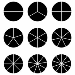 black fraction circle chart in mathematics vector illustration isolated on white background